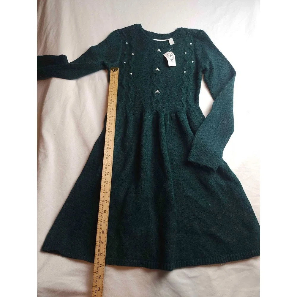 Childrens Place Sweater Dress Girls L 10/12 Green Preppy Classic Festive Holiday